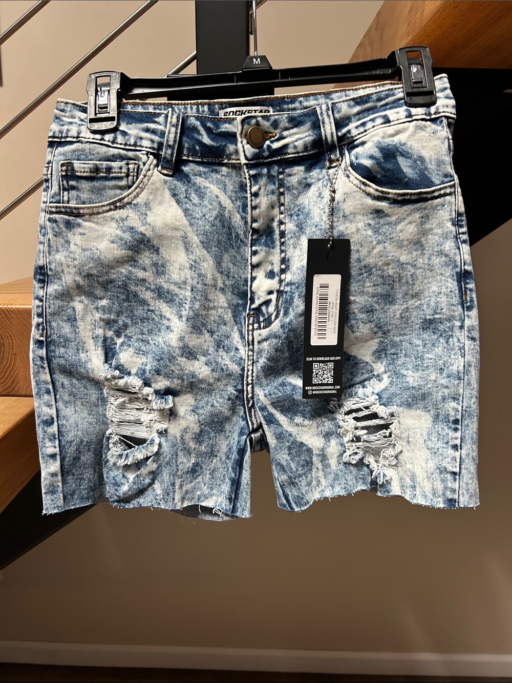 Rock star Men's Acid-Wash Distressed Jean Shorts - Blue/White
